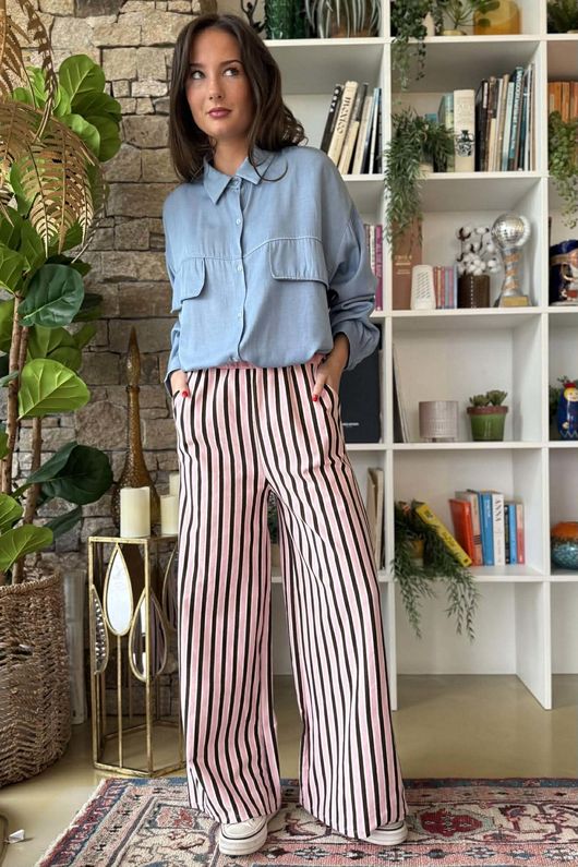 Marlow Stripe Wide Leg Lounge Trouser Pink Chocolate /7=